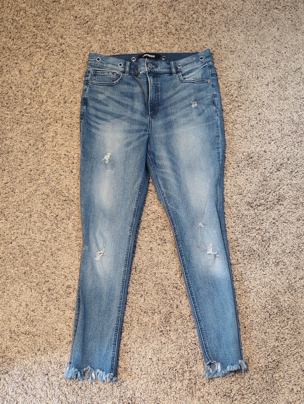 Express Distressed High-Rise Skinny Jeans - Blue Size 12 Long